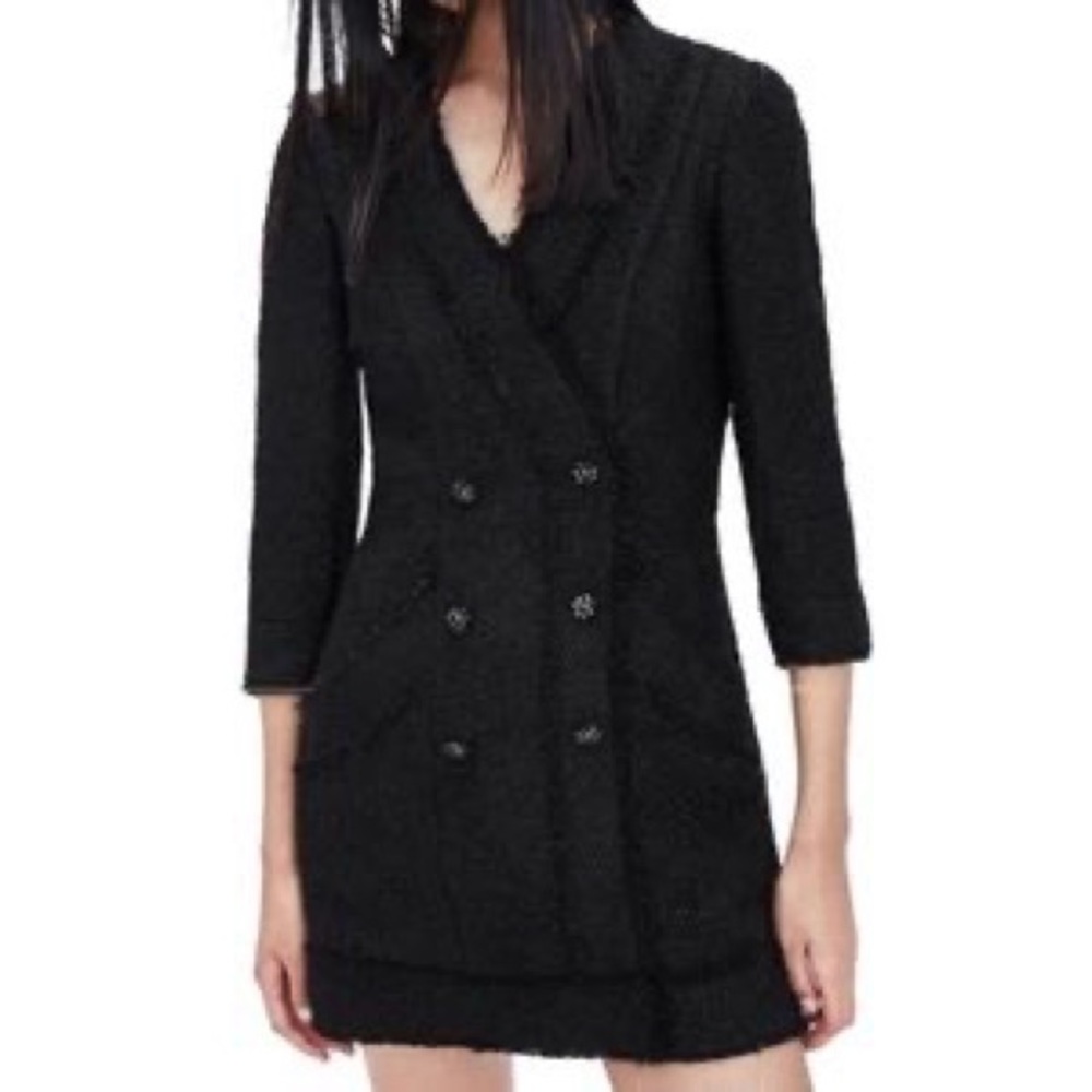 Zara Black Metallic Tweed Dress M